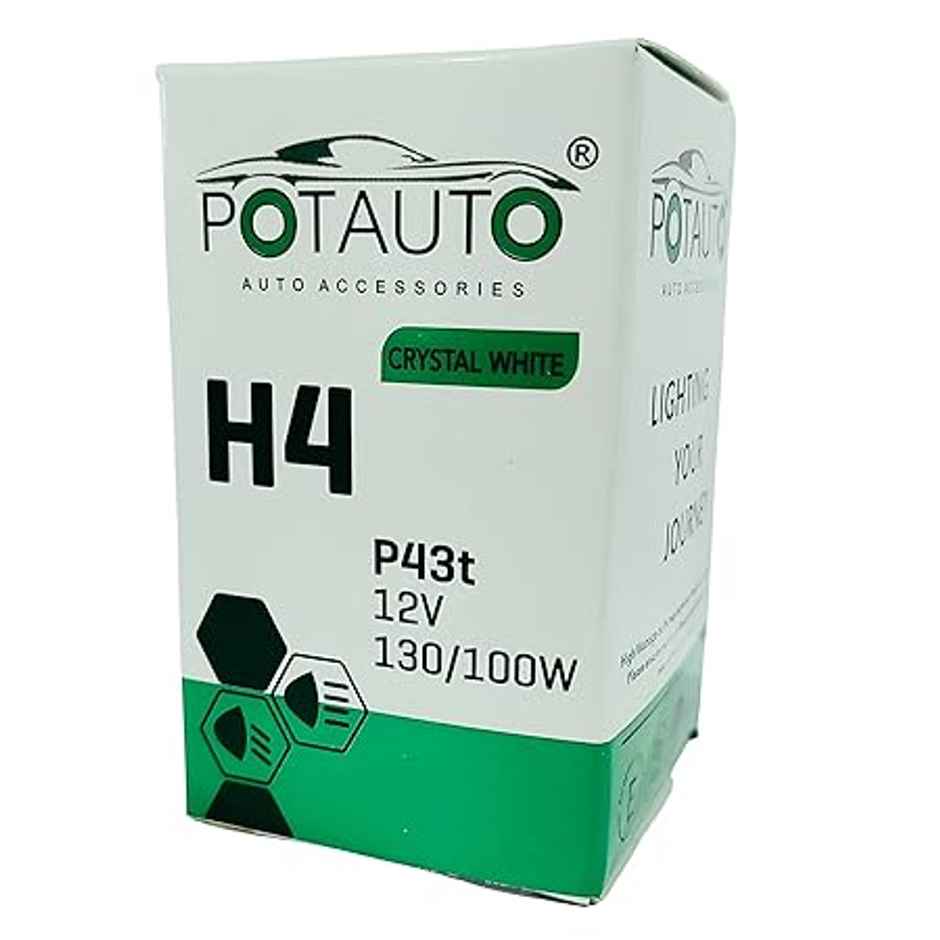Potauto H4 Crystal White | Halogen Headlight Bulb For Car With 12V 130/100W 4300K | P43T
