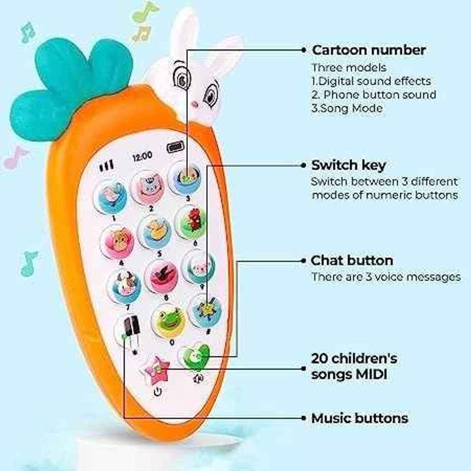 Fablue Cell Phone Musical Toy - Animal Sounds And Number Learning Toy For Kids And Toddlers Orange