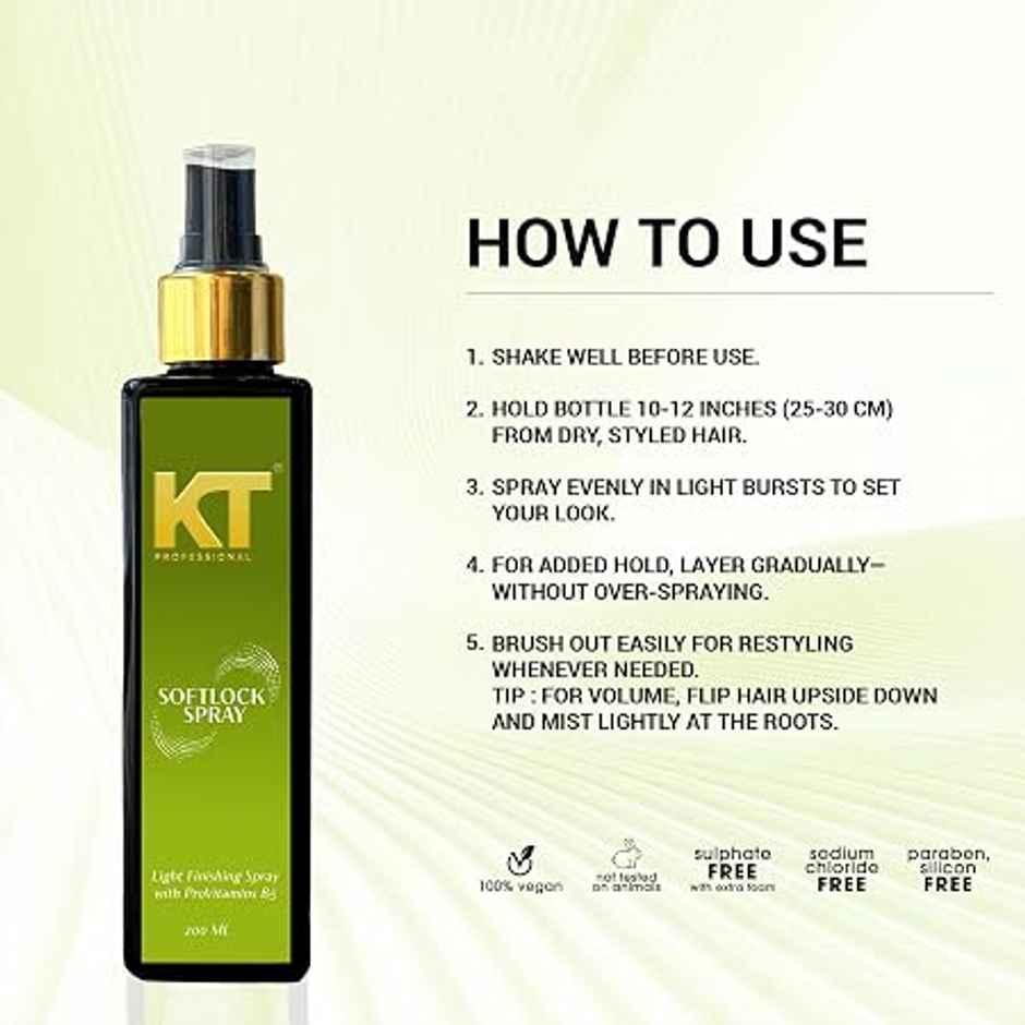 KT Professional Soft Locks Spray | Heat Protection & Smooth Finish with Wheat Protein & Aloe Vera