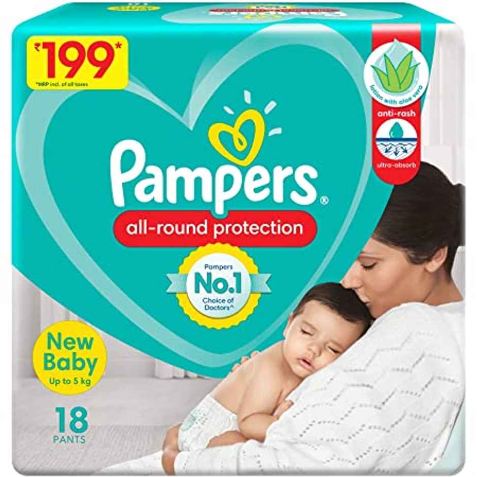 Pampers All round Protection Pants, New Born, Extra Small size baby diapers (NB/XS)