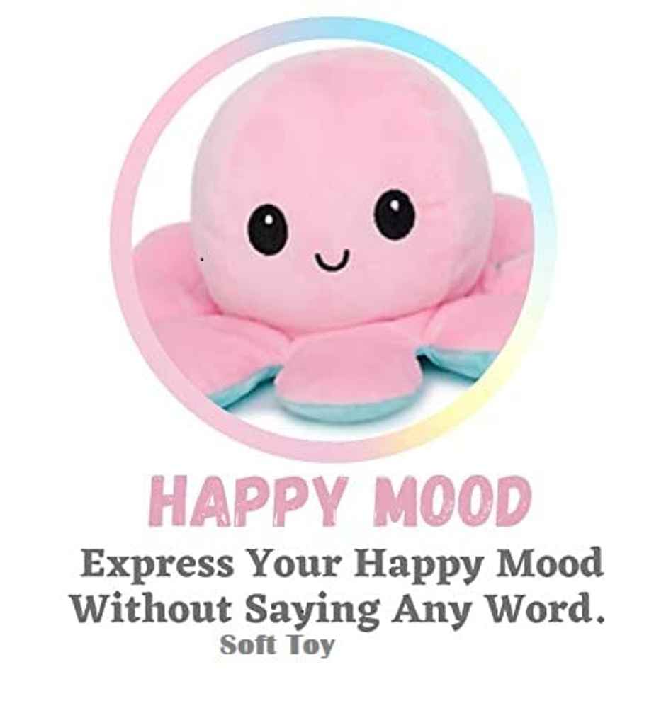DearJoy Reversible Happy and Sad Octopus Soft Toy Blue Pink - 17cm