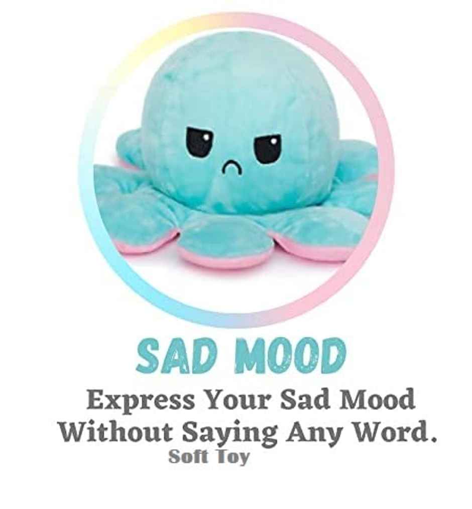 DearJoy Reversible Happy and Sad Octopus Soft Toy Blue Pink - 17cm