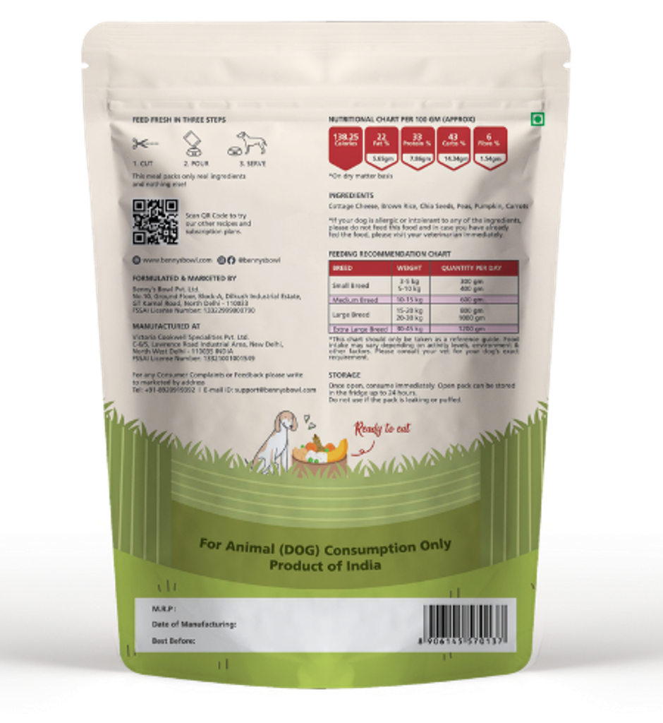 Bennys Bowl Fresh Wet Dog Food Paneer Brown Rice