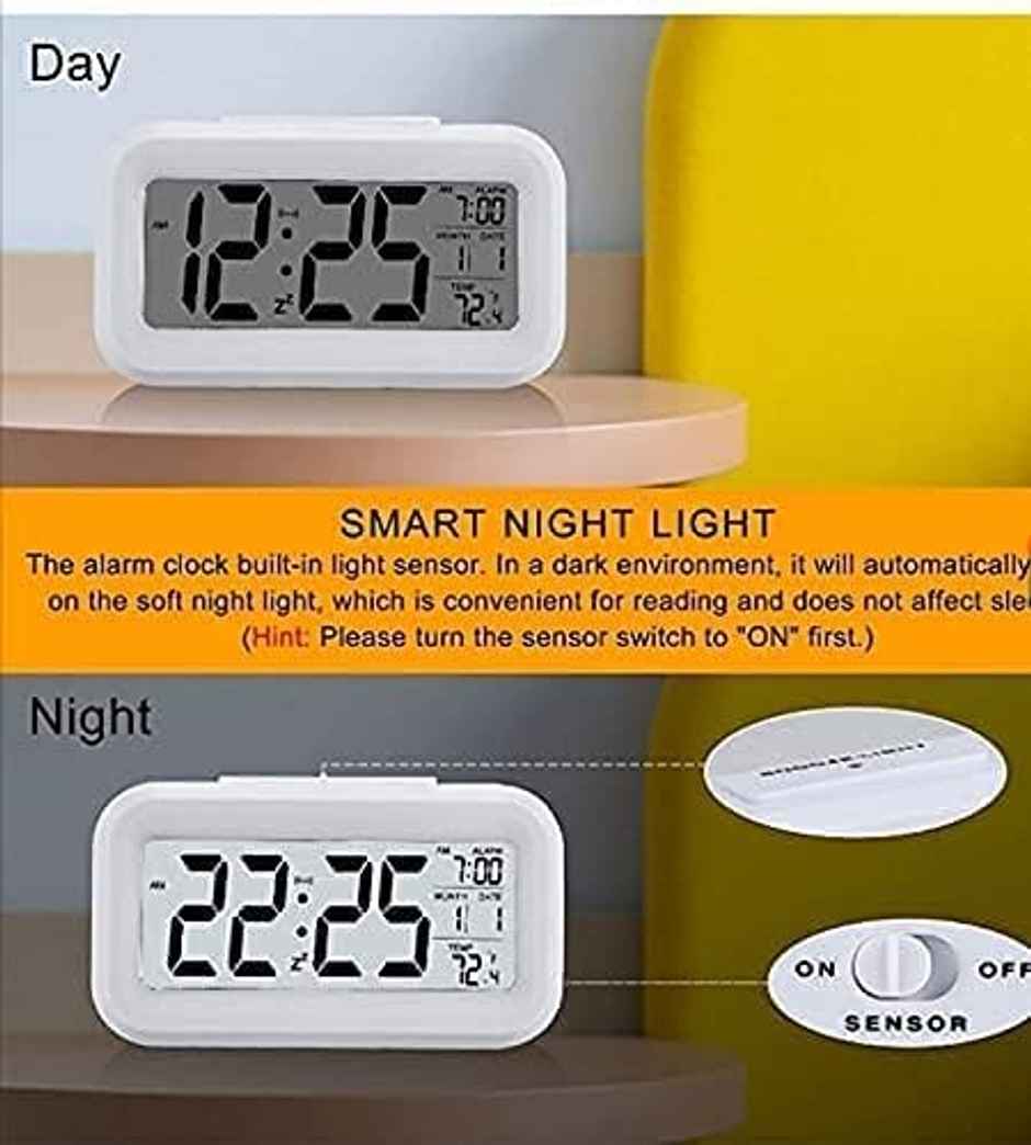 Perpetual Digital Alarm Clock with Sensor, Date & Temperature Display for Home & Office