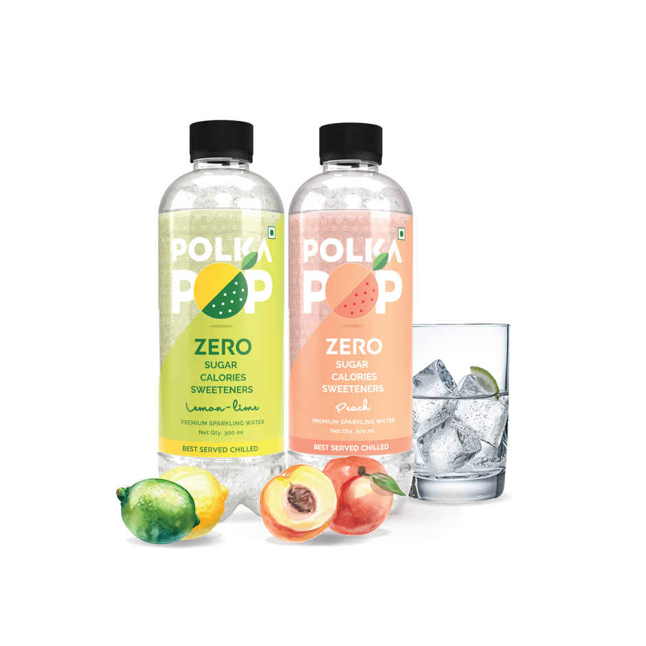 Polka Pop Peach Sparkling Water(300ml) & Polka Pop Lemon-Lime Sparkling Water(300ml) Combo