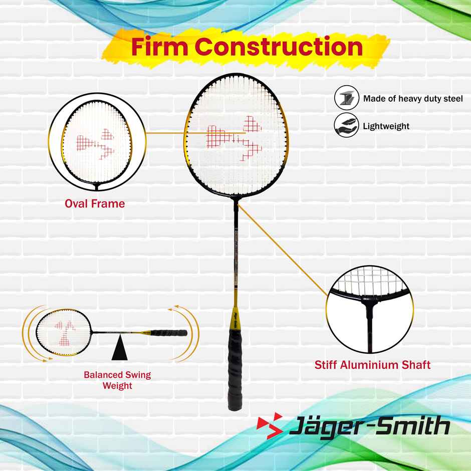 Jager-Smith Pb-2000 Combo & Featherlite 2 Shuttle Badminton Kit | Yellow | Made In India