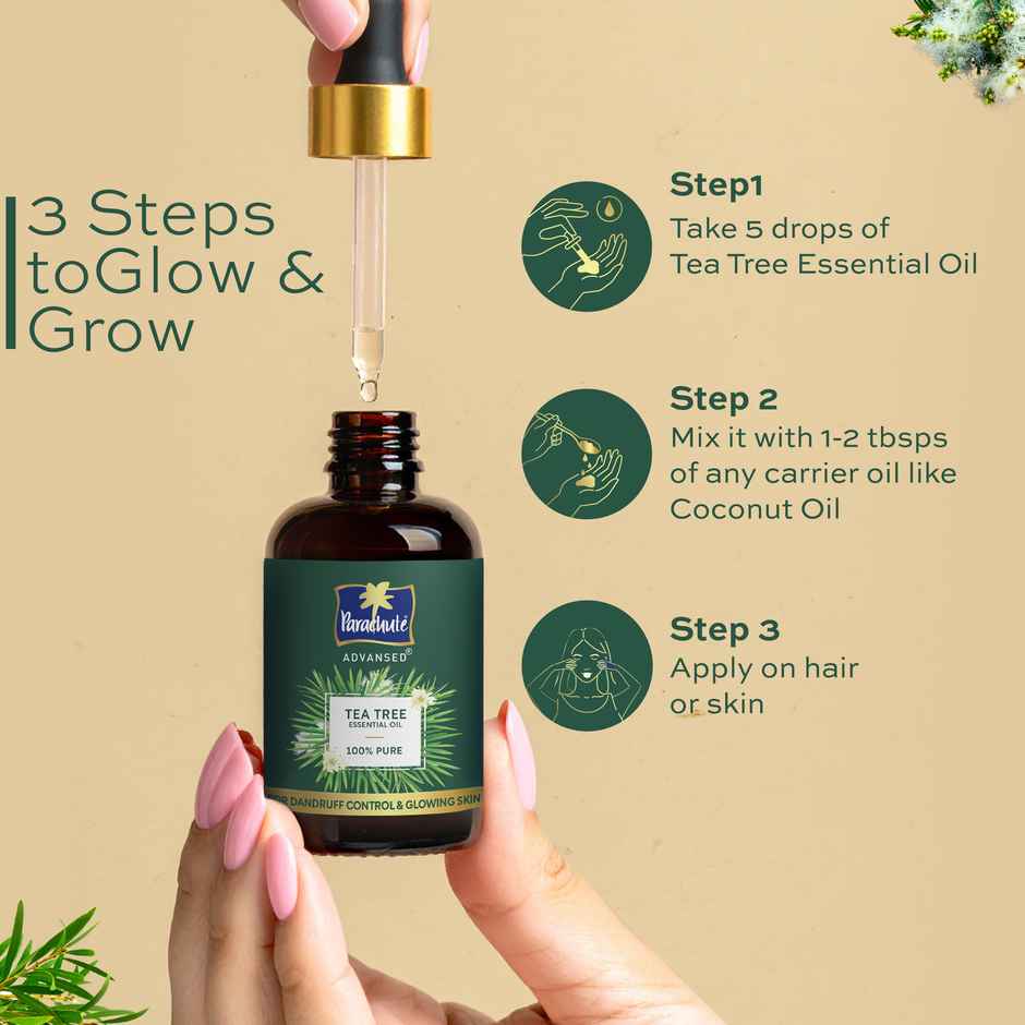 Parachute Advansed Tea Tree Essential Oil | 100% Pure| For Dandruff Control & Glowing Skin
