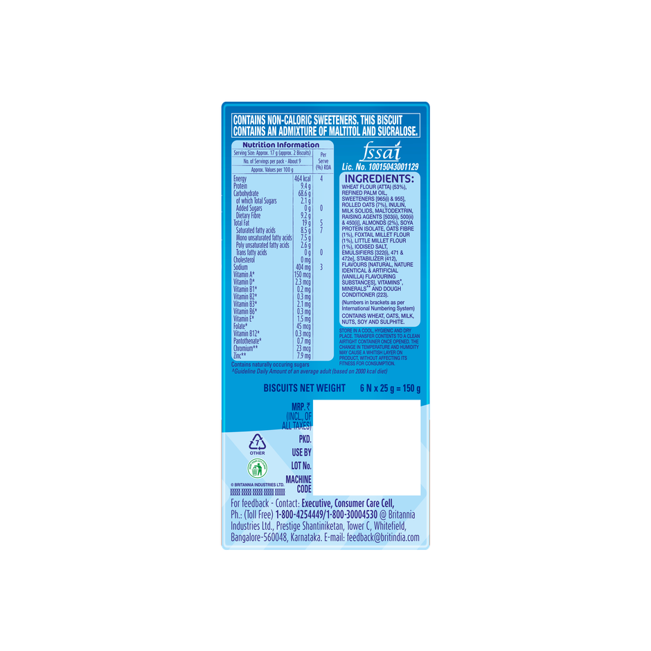 Britannia Nutrichoice Oats Cookies Diabetic Friendly