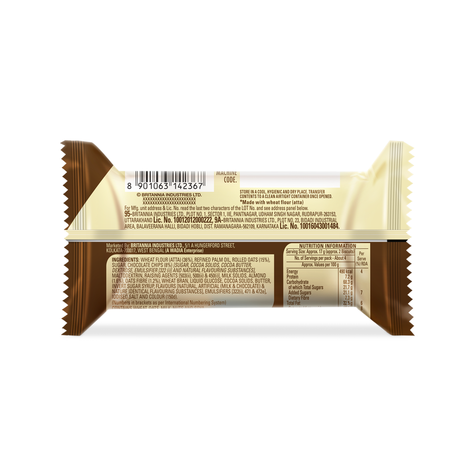 Britannia NutriChoice Chocolate & Almond Oats | Oats & Millets - Maida-free Biscuits 