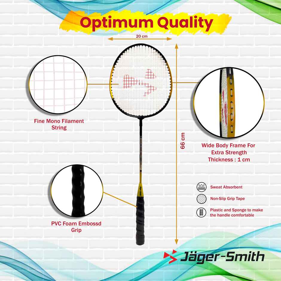 Jager-Smith Pb-2000 Combo & Featherlite 2 Shuttle Badminton Kit | Yellow | Made In India