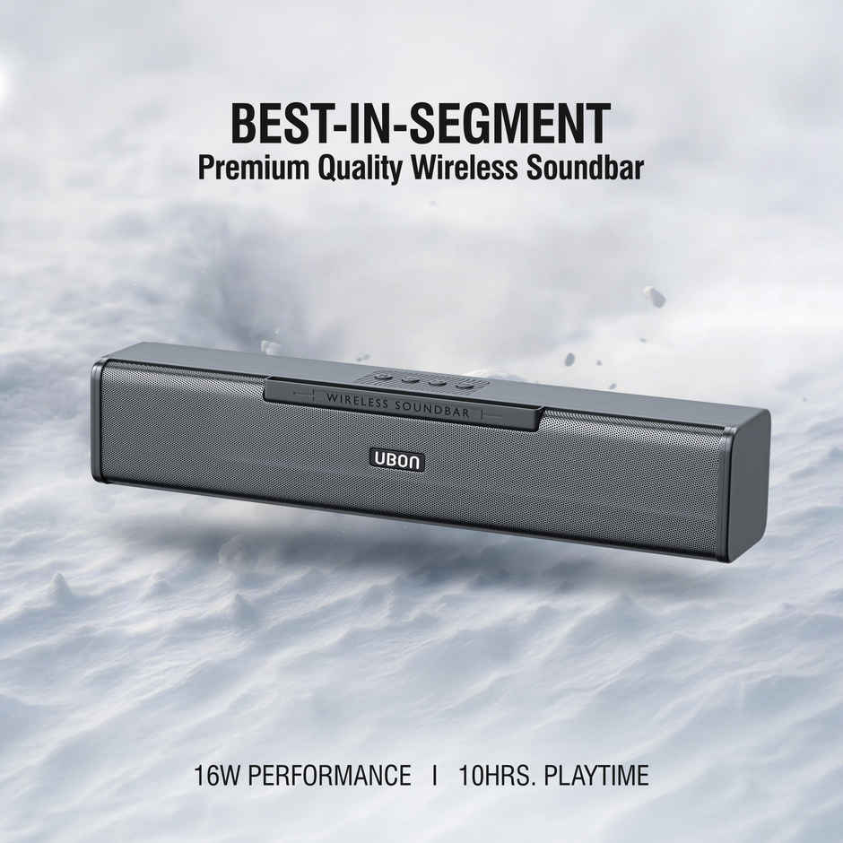 UBON Thunder SP90 Wireless Sounbar with Voice Changer Mic, 16 W, 10 Hrs Playtime, (Black)