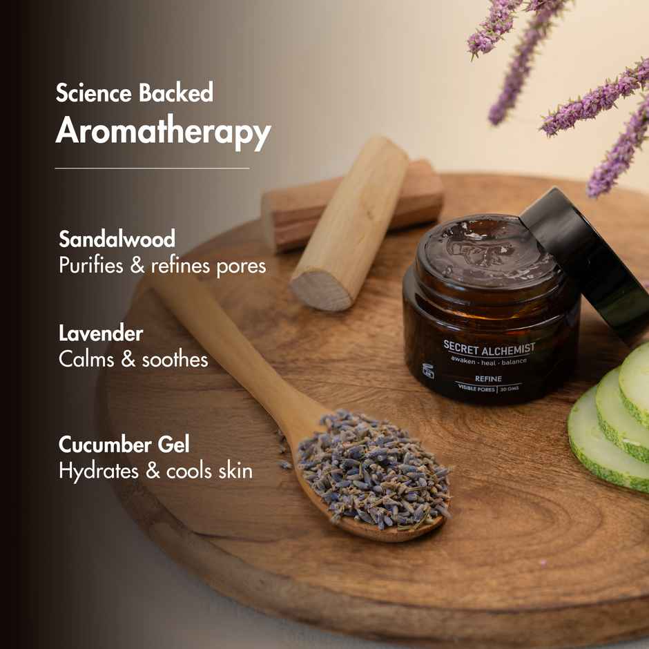 Secret Alchemist Refine Face Gel for Open Pores and Skin Tightening with Sandalwood & Cucumber