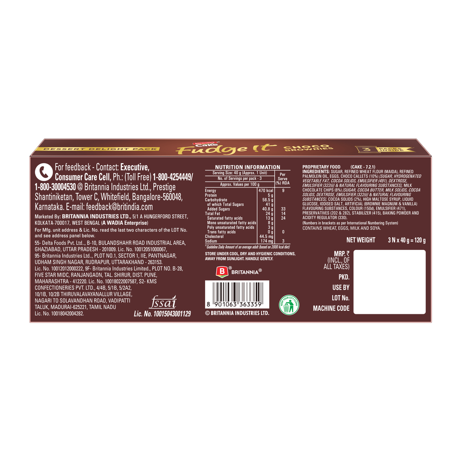 Britannia Fudge It Chocolate Brownie (With Egg) | Bakery Delight