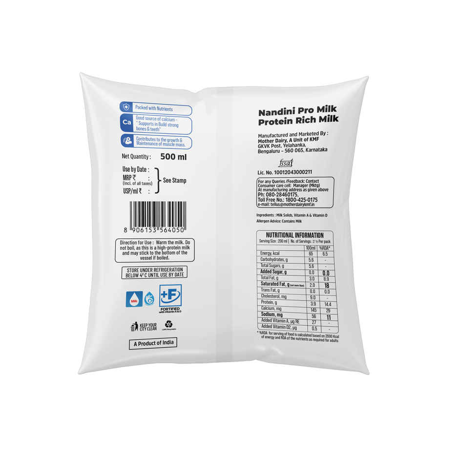 Nandini Promilk | Protein Rich Fresh Milk | Pouch