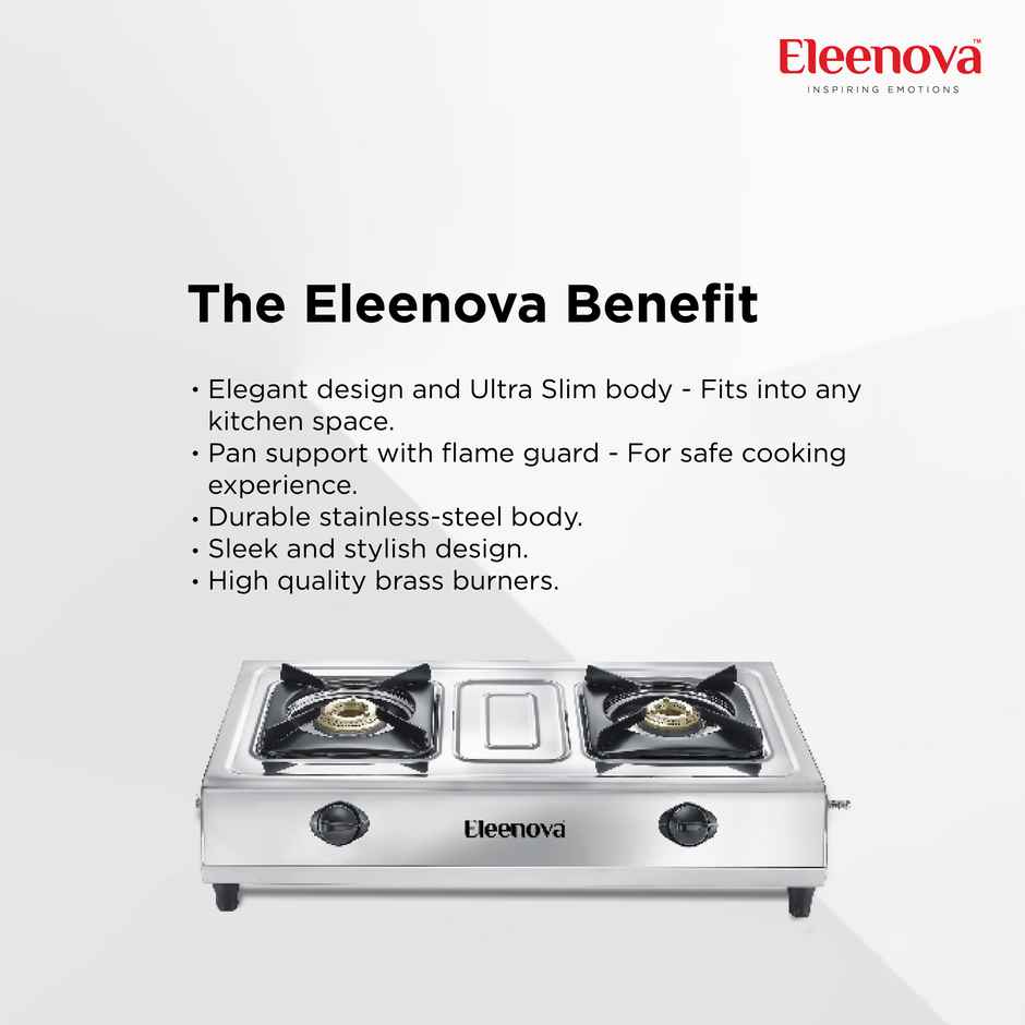 Eleenova Majesty Stainless Steel Gas Stove With 2 Brass Burners