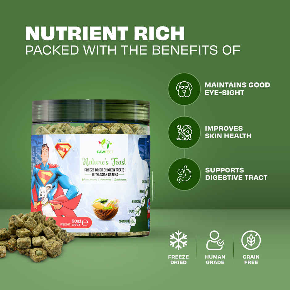 Pawfect Nature Feast Freeze-Dried Chicken Dog Training & Reward Treats with Asian Greens