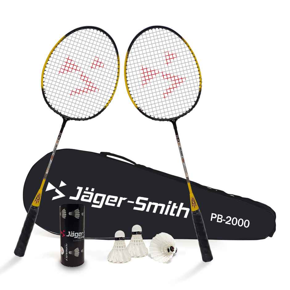 Jager-Smith Pb-2000 Combo & Featherlite 2 Shuttle Badminton Kit | Yellow | Made In India