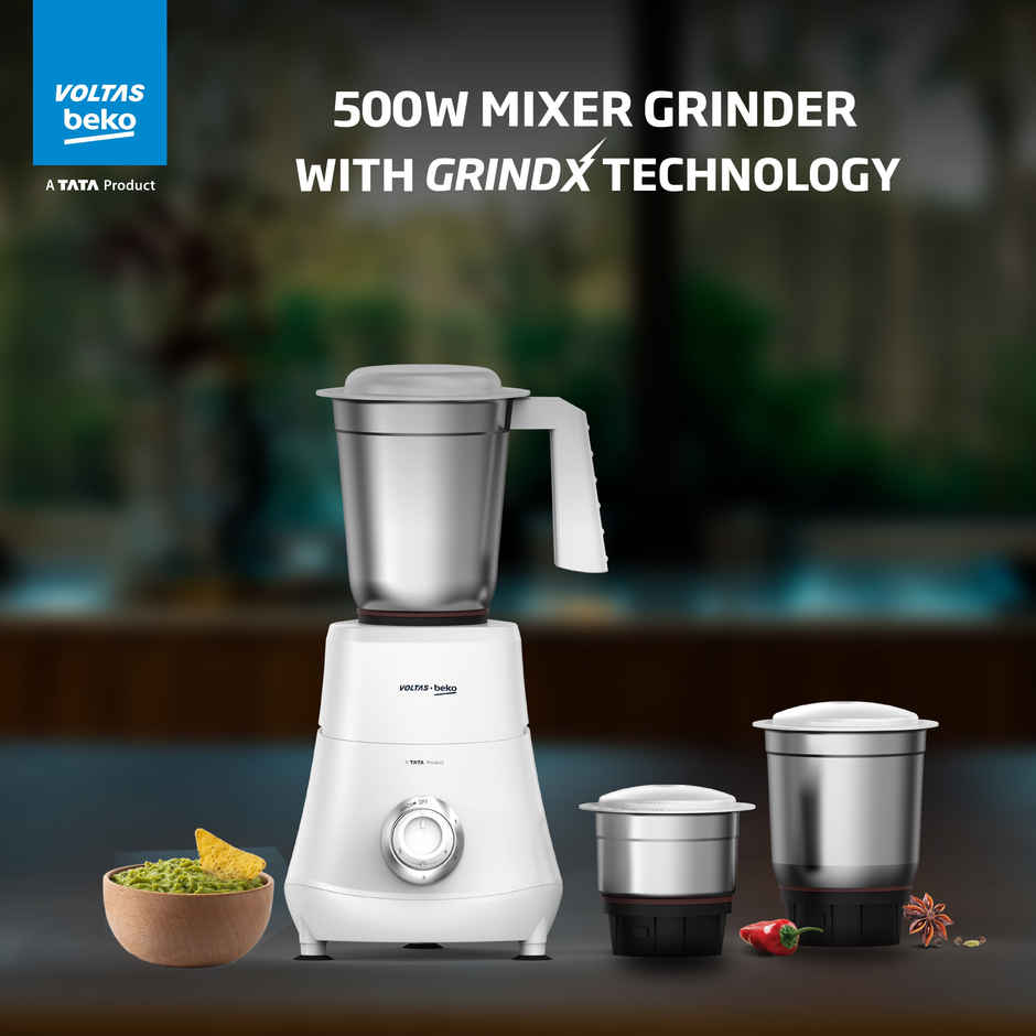 Voltas Beko A Tata Product Mixer Grinder With Grindx Technology G5003Hp | Wh | 500 W | 3 Jar | White