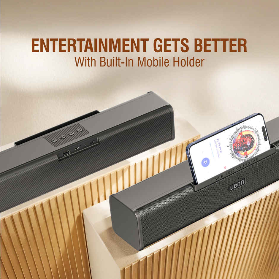 UBON Thunder SP90 Wireless Sounbar with Voice Changer Mic, 16 W, 10 Hrs Playtime, (Black)