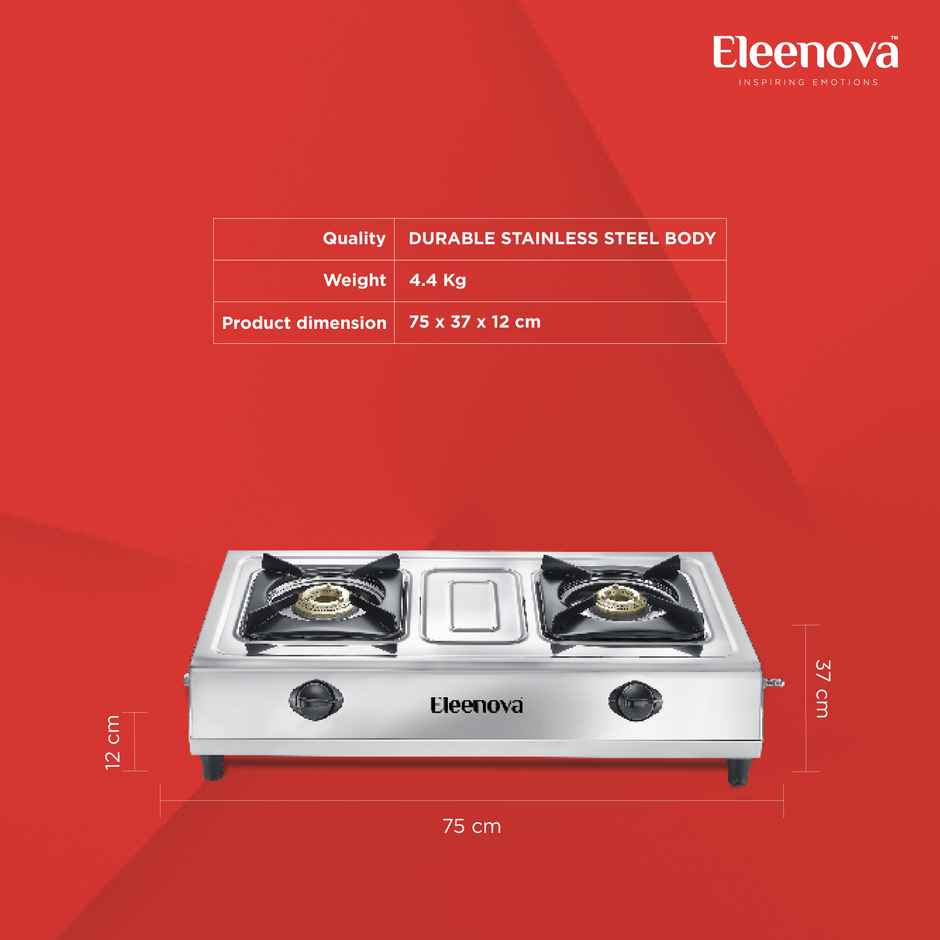 Eleenova Majesty Stainless Steel Gas Stove With 2 Brass Burners