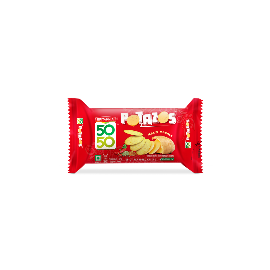 Britannia 5050 Potazos Masti Masala Spicy Flavoured Crisps | Potato and Biscuit ka tasty combination