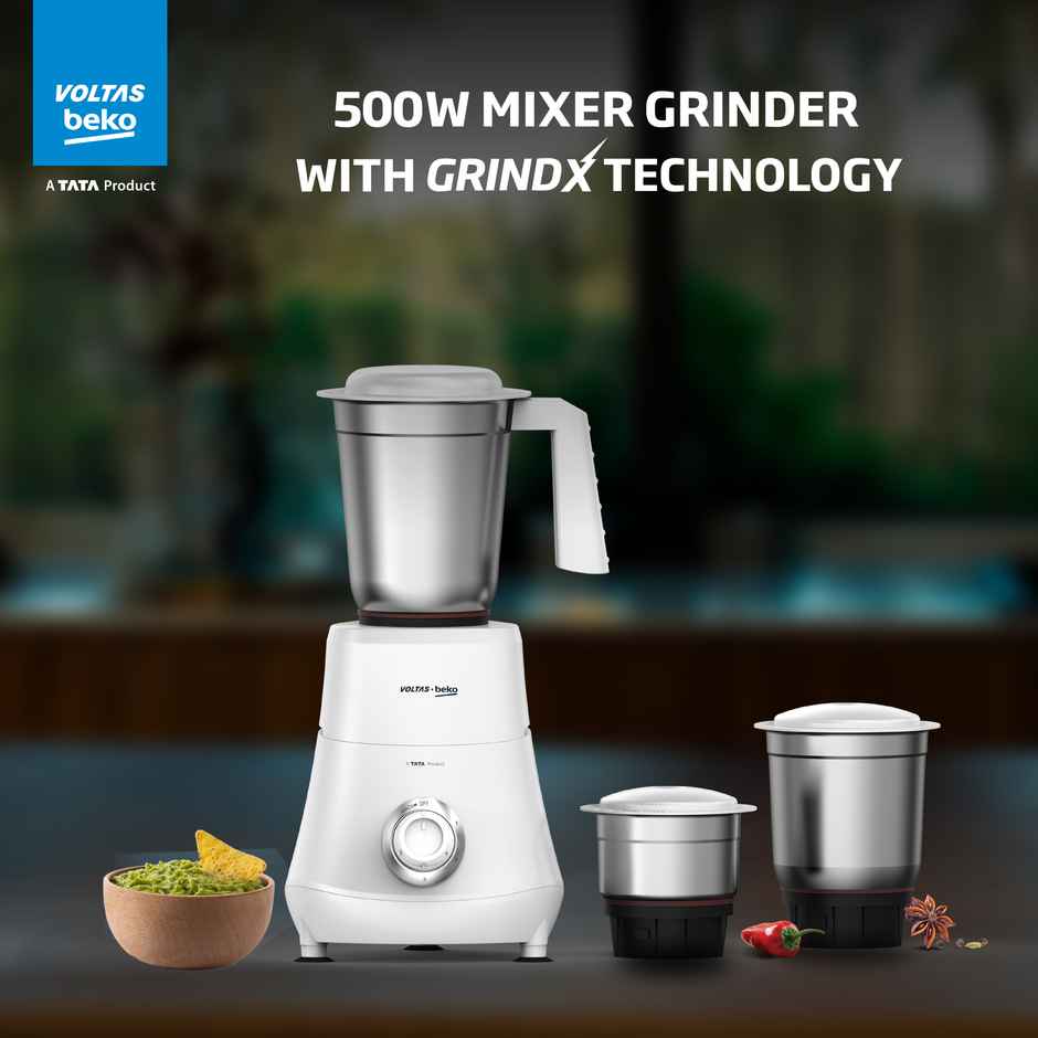 Voltas Beko A Tata Product Mixer Grinder With Grindx Technology G5003Hp | Wh | 500 W | 3 Jar | White