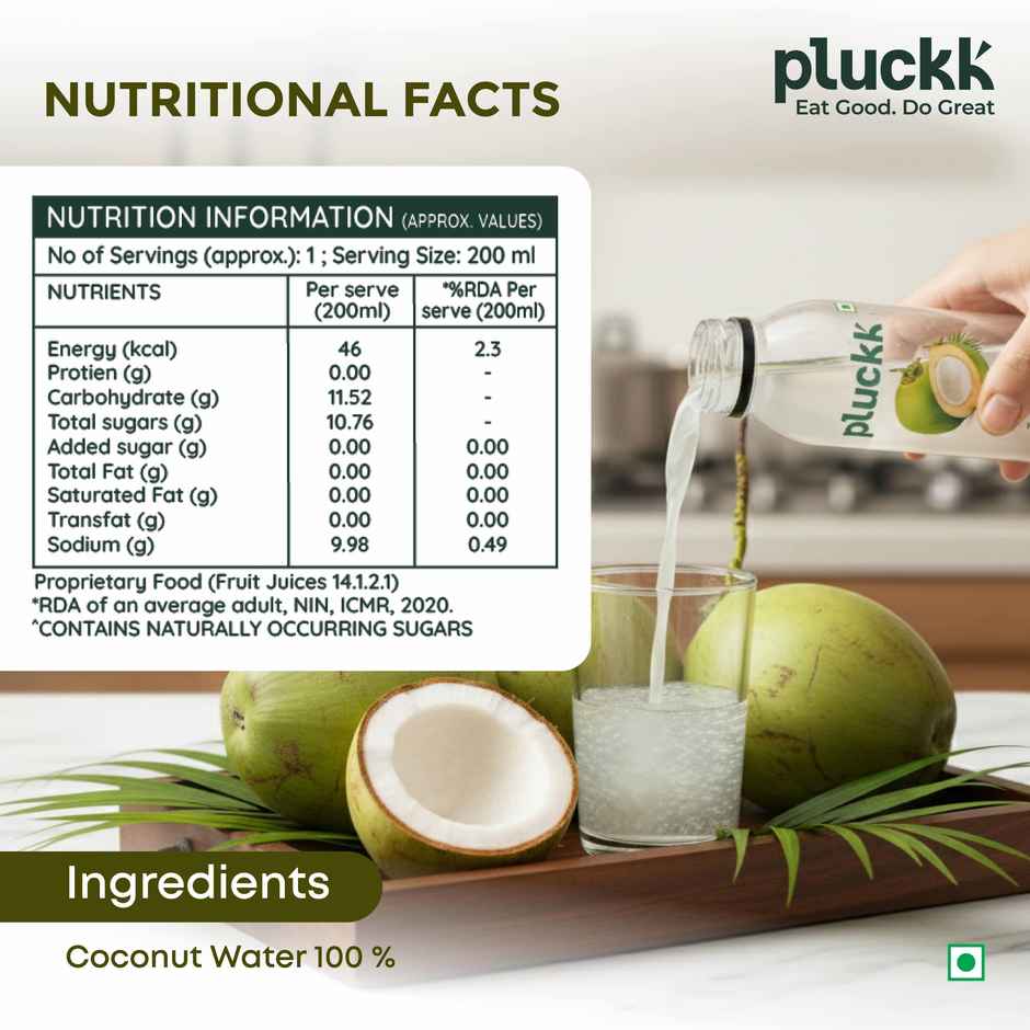 Pluckk Natural Tender Coconut Water | Hydration With Potassium & Electrolytes | No Preservatives | Combo