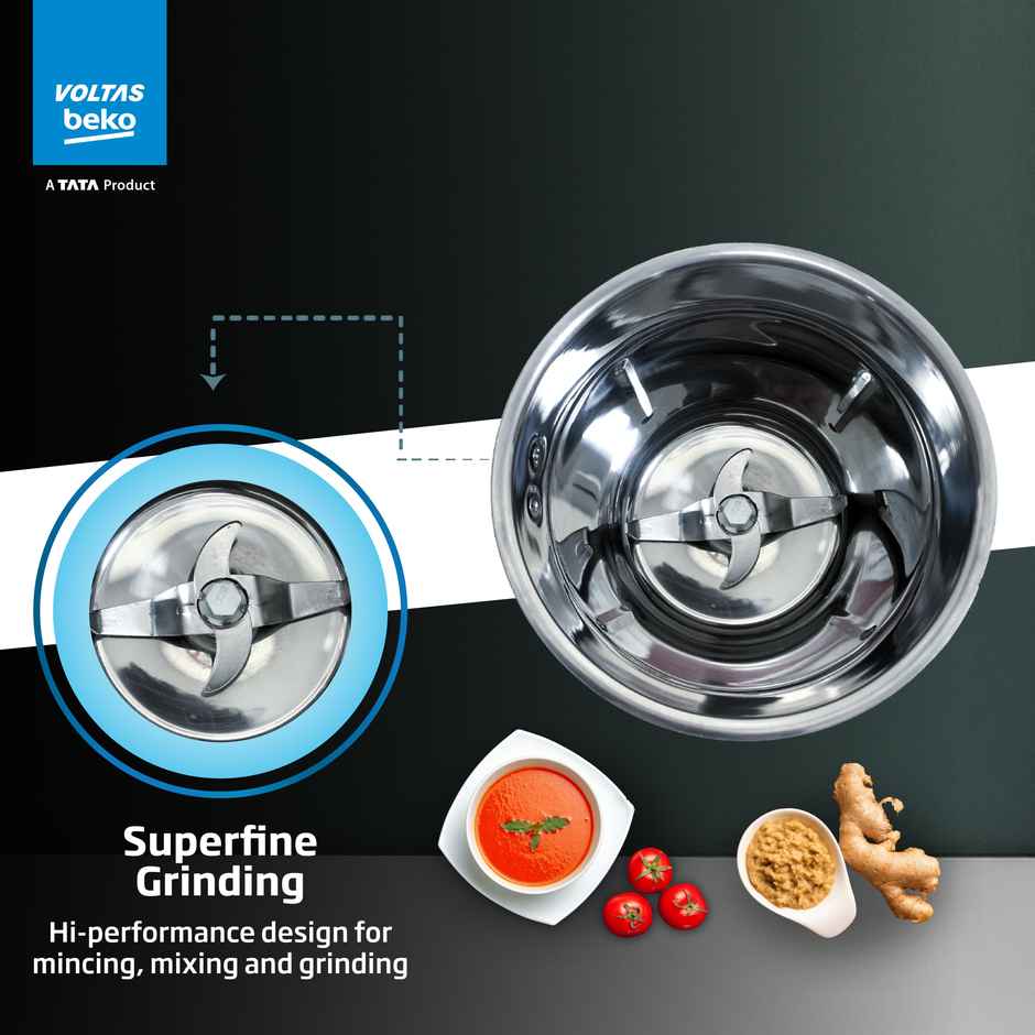 Voltas Beko A Tata Product Mixer Grinder With Grindx Technology G7503Hp-Bl | 750 W | 3 Jar - Black