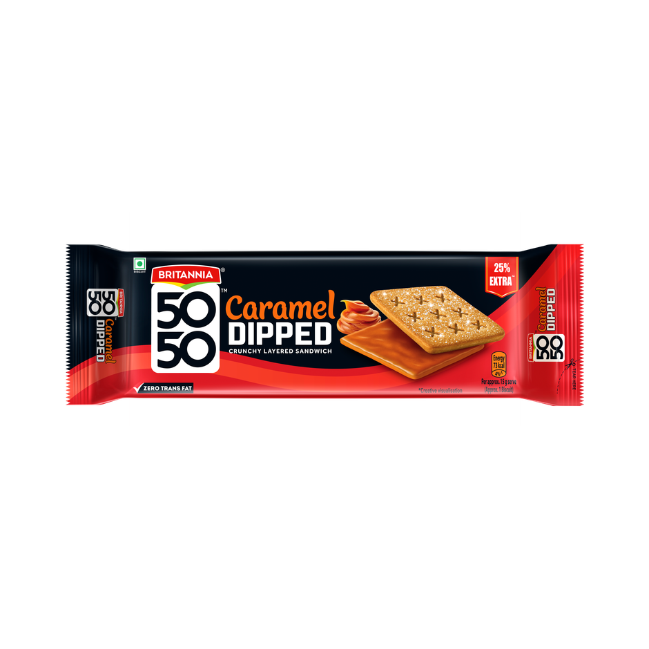 Britannia 5050 Caramel Dipped Sandwich Biscuit