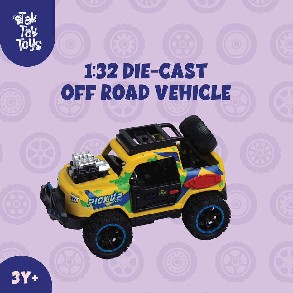 Tak Tak Toys Die Cast Off Road Monster Car with Metal Body 2 Seater Openable Doors Yellow