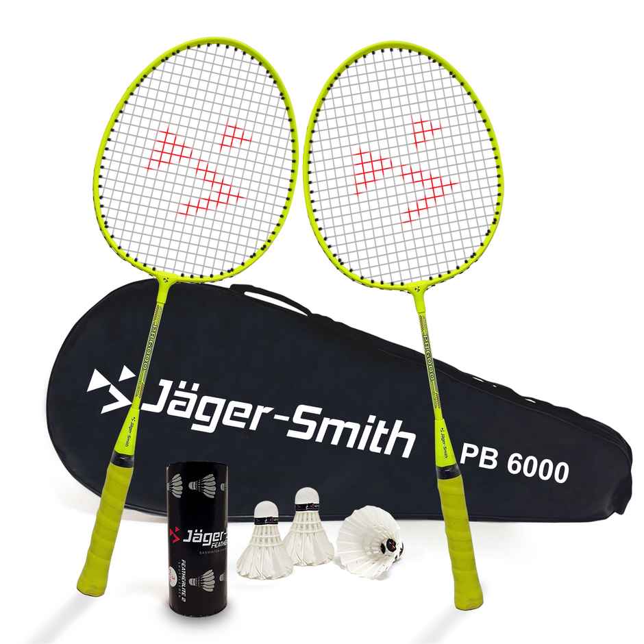 Jager-Smith Pb-6000 Badminton Kit (2 Rackets, 1 Cover & 3 Shuttle cocks) | Made In India | Green