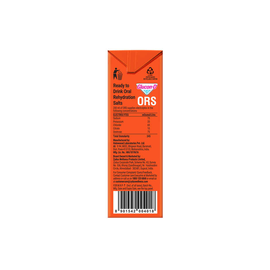 Glucon D ORS Energy Drink Orange Flavour with Electrolytes