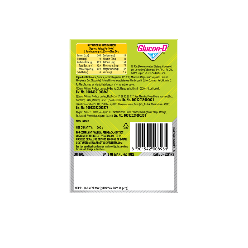 Glucon-D Nimbu Pani with 3 Benefits of Energy, Recovery, and Immunity