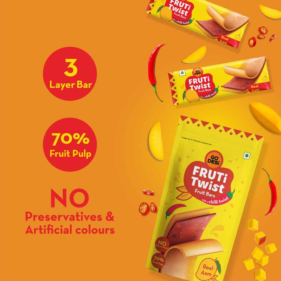 GO Desi Real Aam Fruti Twist Fruit Bar | Chewy & Fun