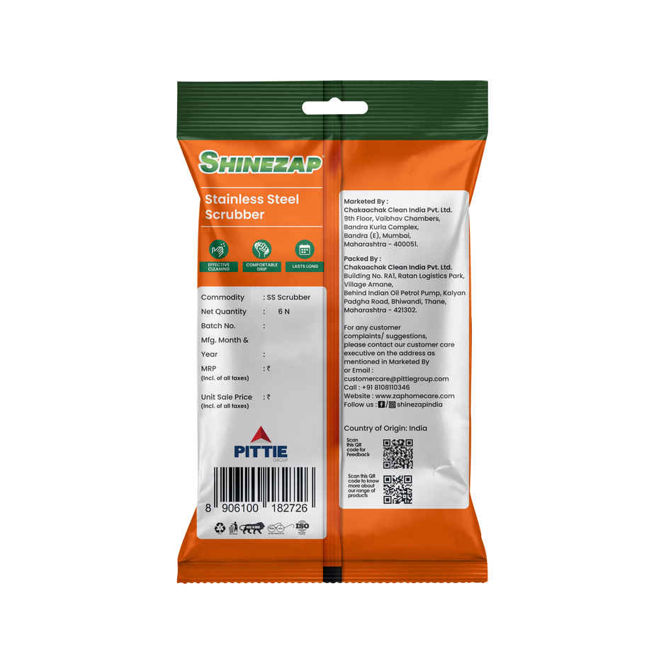 Shinezap Stainless steel utensil scrubber Pack of 6