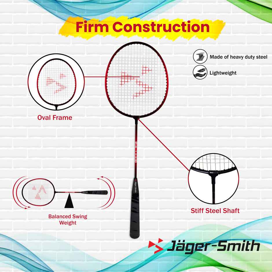Jager-Smith Pb-1000 Combo, Jsbn-101 & Featherlite 2 Shuttle Badminton Kit (Made In India) (Red)
