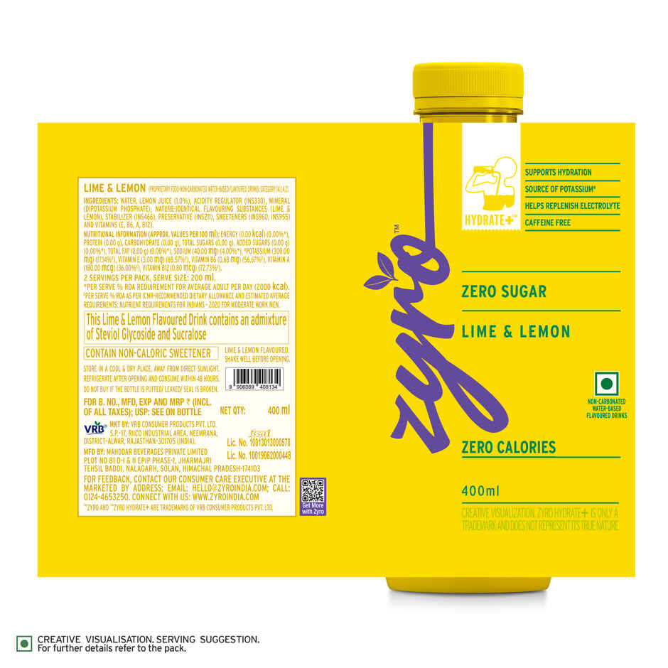 Zyro by Karan Aujla Hydration Drink | Zero Sugar | Lime & Lemon