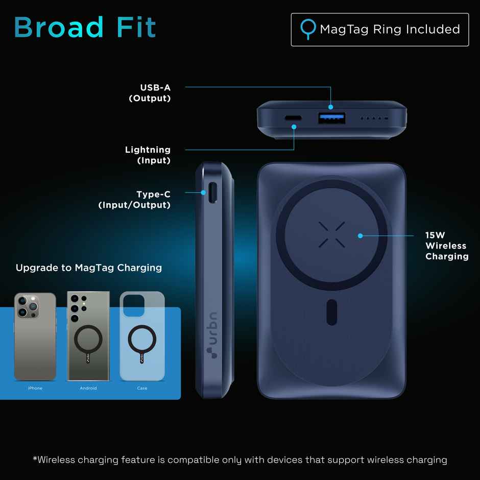 URBN 10000 mAh Kick Stand Wireless Magsafe Power Bank (Blue)