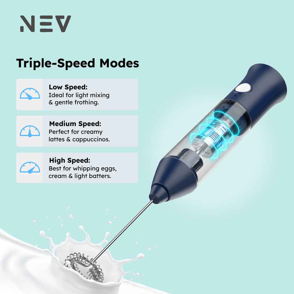 Nev Frothe Flex Milk Frother - Handheld 3-Speed | Type-C USB Charging