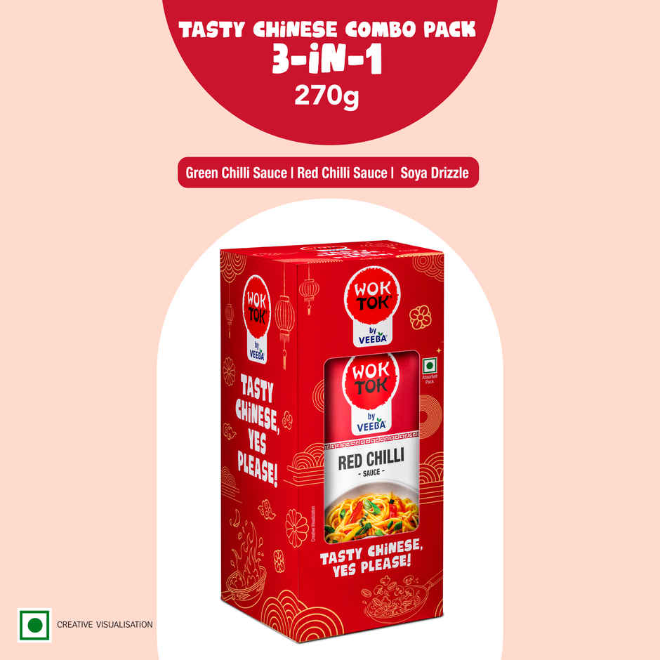 Wok Tok By Veeba Green Chilli Sauce + Red Chilli Sauce + Soya Sauce Pouch Combo