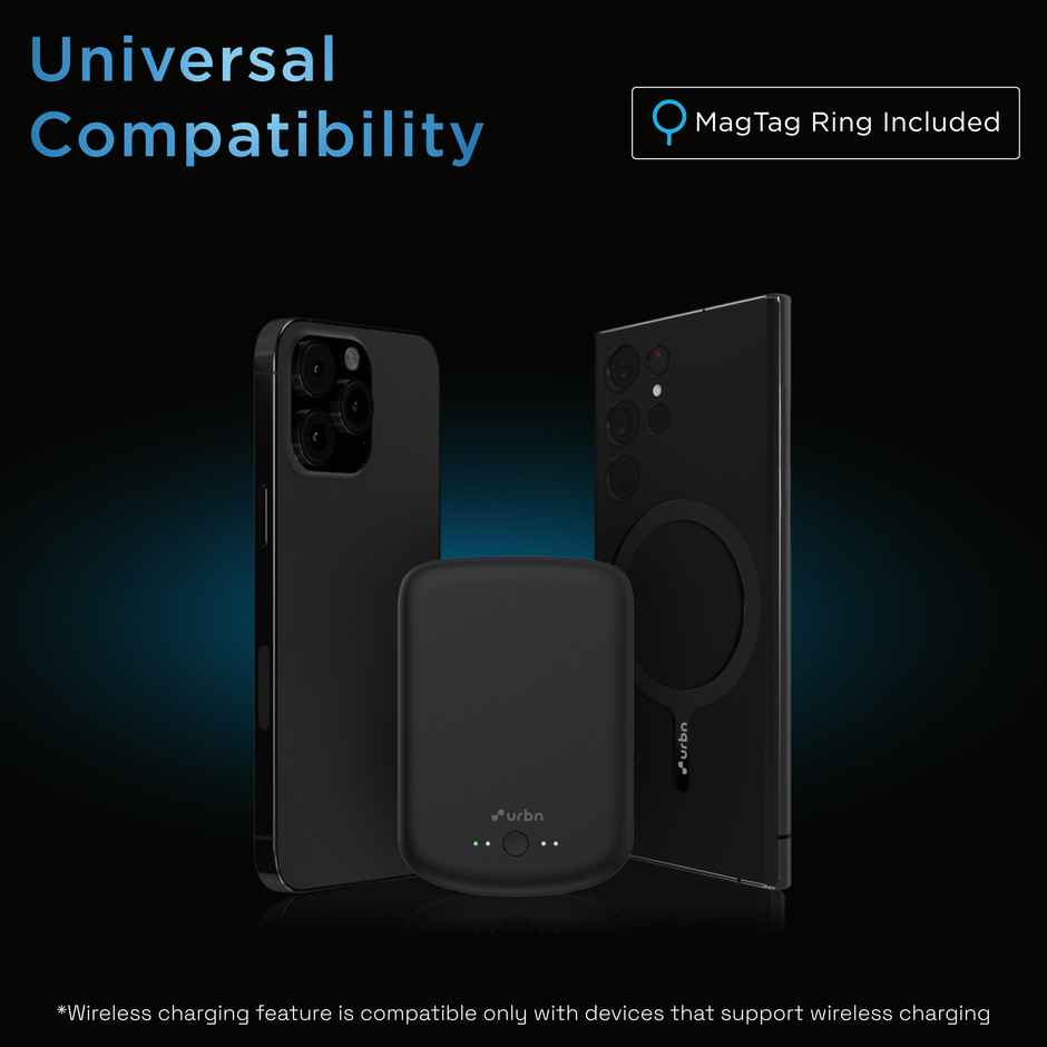 URBN 10000 mAh Magsafe Power Bank | 15W Fast Wireless Charging | Type C Input/Output (Black)