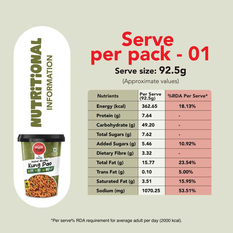Wok Tok by Veeba Instant Noodles Kung Pao | Pack of 2 | No Maida | No palm oil