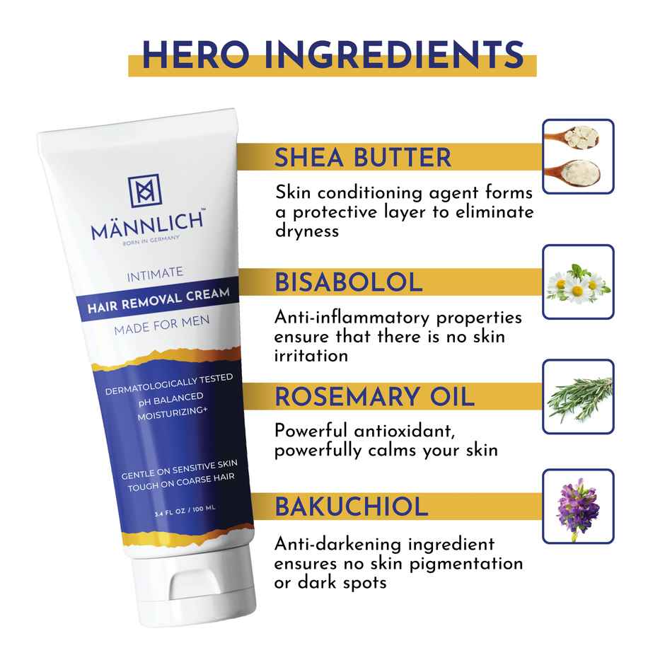 Mannlich Intimate/Private Hair Removal Cream For Men Suitable For All Skin Types