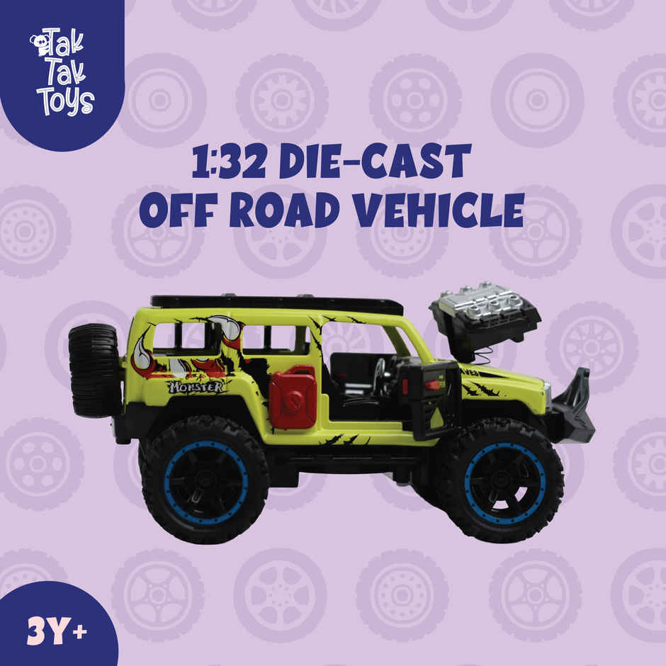 Tak Tak Toys Die Cast Off Road Monster Car with Metal Body 4-Seater Openable Doors Green