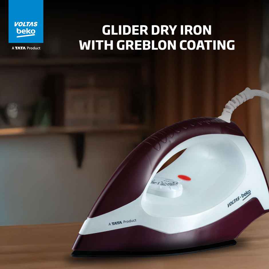 Voltas Beko | I1000VD-BGWH | A Tata Product 1000 W Dry Iron, Cord length 1.6m | Burgundy & White