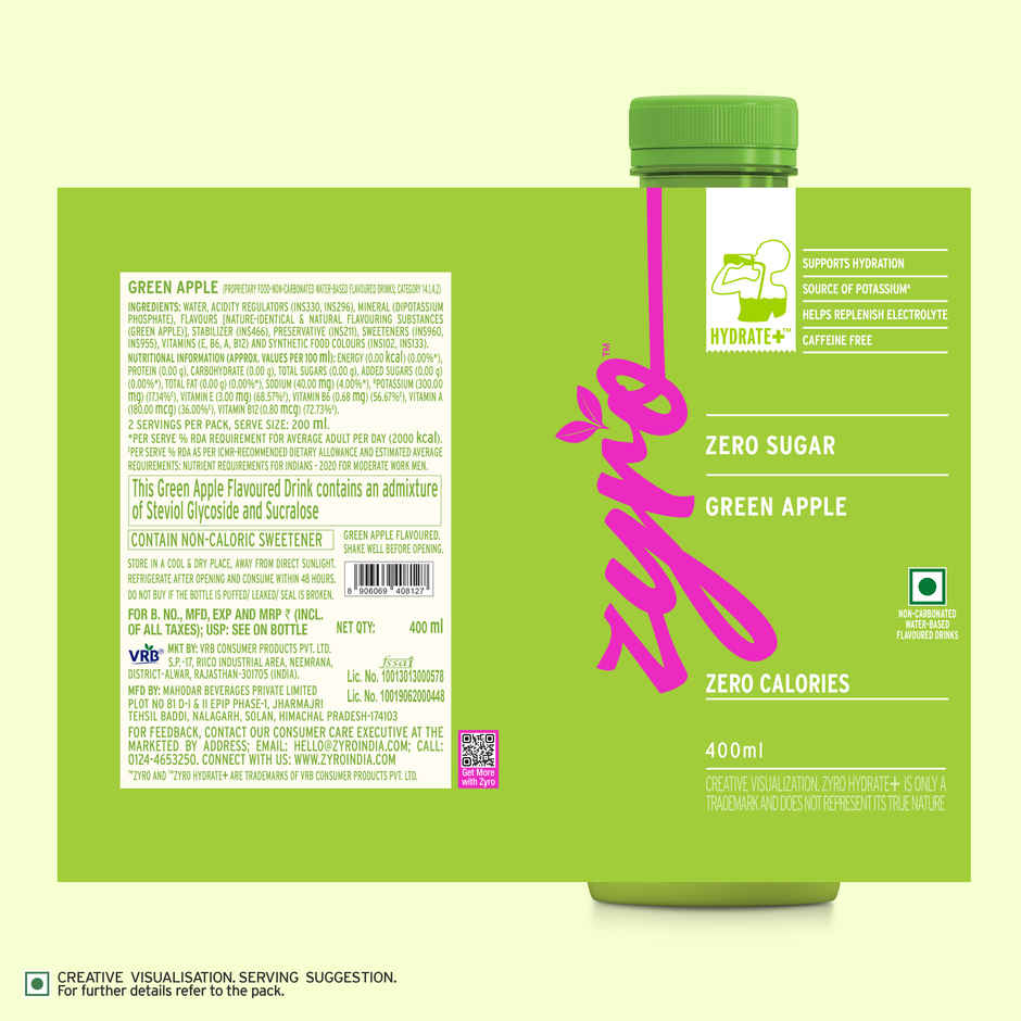Zyro by Karan Aujla Hydration Drink | Zero Sugar | Green Apple