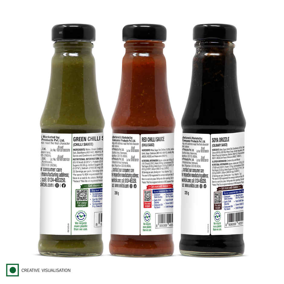 Wok Tok By Veeba Green Chilli Sauce + Red Chilli Sauce + Soya Sauce Combo Combo