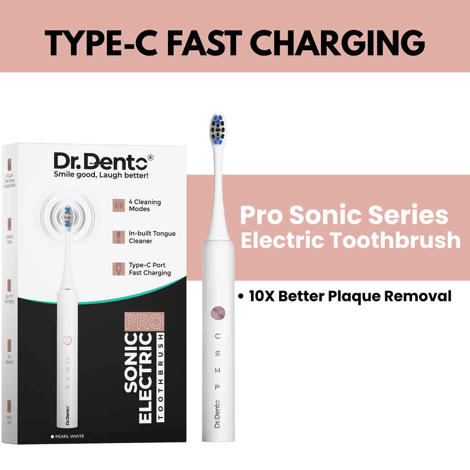 Dr.Dento Pro Series Electric Toothbrush | 4 Modes + Tongue Cleaner | 1 year warranty - Pearl White