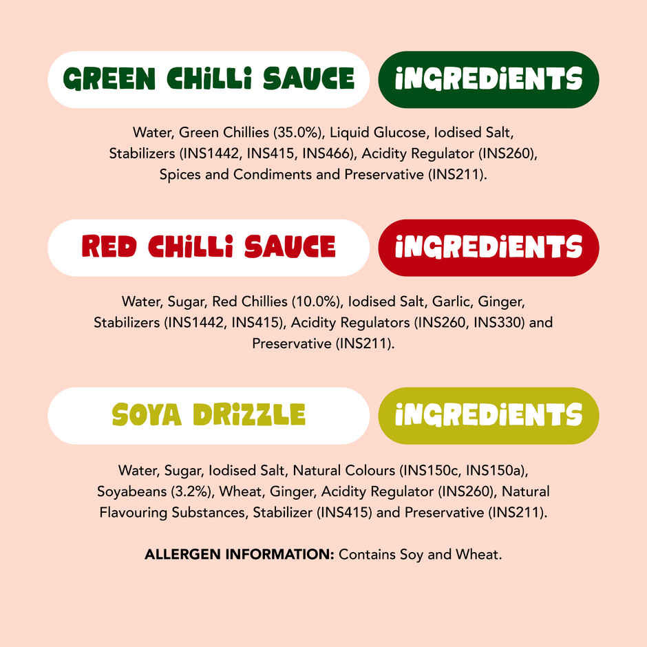 Wok Tok By Veeba Green Chilli Sauce + Red Chilli Sauce + Soya Sauce Pouch Combo