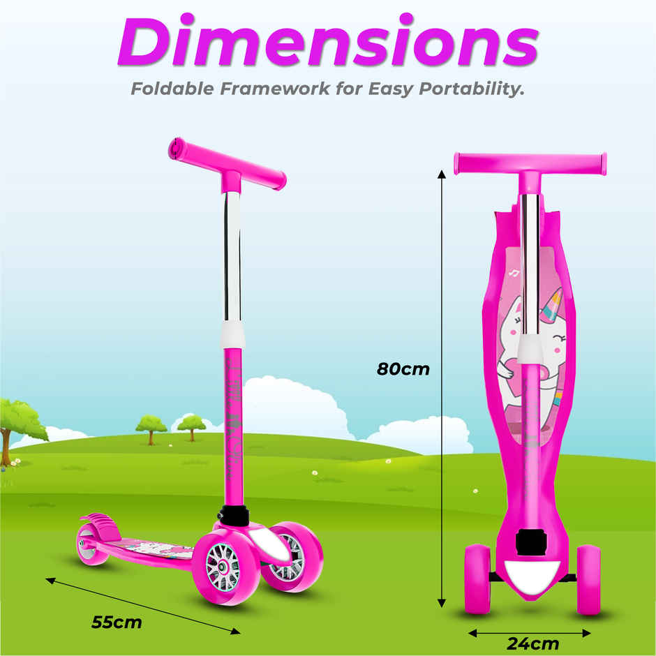 Little Olive Tikes Adjustable Scooter with Wide Brakes, Foldable, for Kids (3-7 Years, Pink)